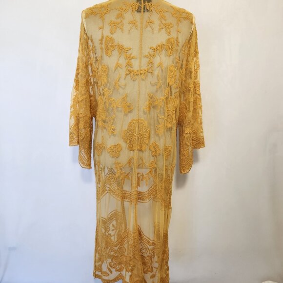 Windsor Women's Size M Floral Embroidered Sheer Lace Kimono Duster Cardigan - Picture 10 of 14